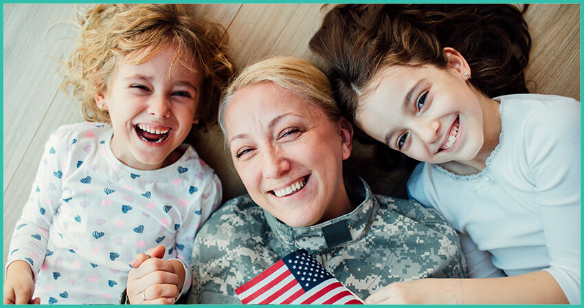 military mom having fun with her two daughters